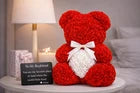 Rose Bear with White Heart & Gift Card – Artificial Foam Rose Teddy Bear Gift for Boyfriend, Girlfriend, Anniversary, Valentine's Day