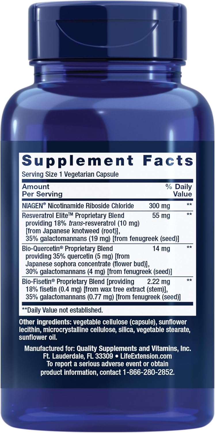 Life Extension NAD+ Cell Regenerator & Resveratrol Elite 30 Vegetarian Capsules – Cellular Energy & Healthy Aging Support