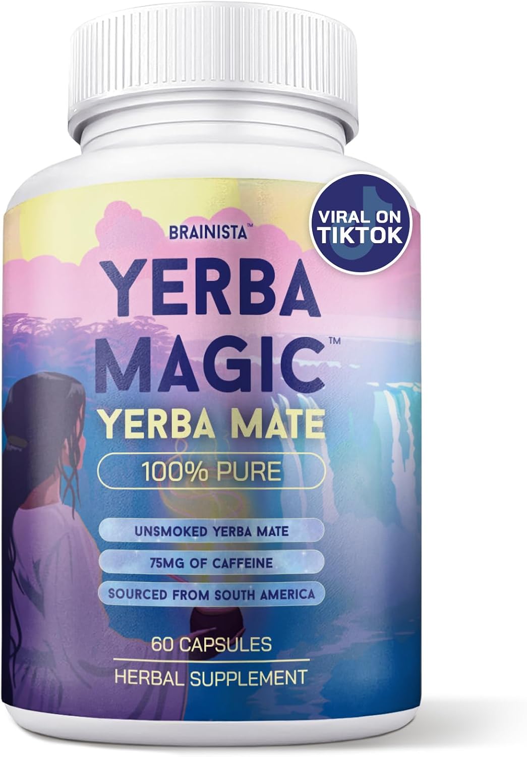 Brainista Yerba Magic 100% Pure Yerba Mate Capsules 60 Count – 75mg Natural Caffeine