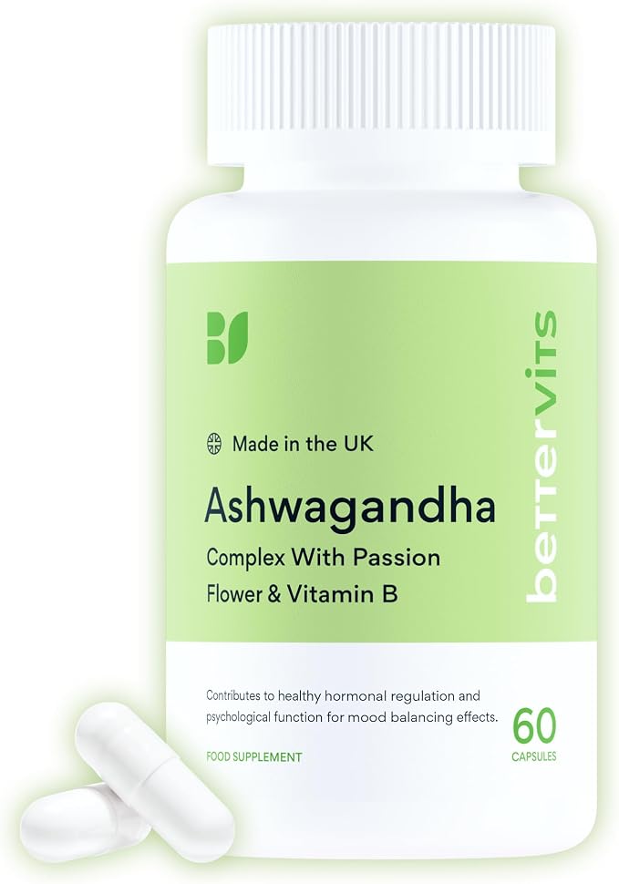 Bettervits Ashwagandha Complex with Passion Flower & Vitamin B Food Supplement 60 Capsules
