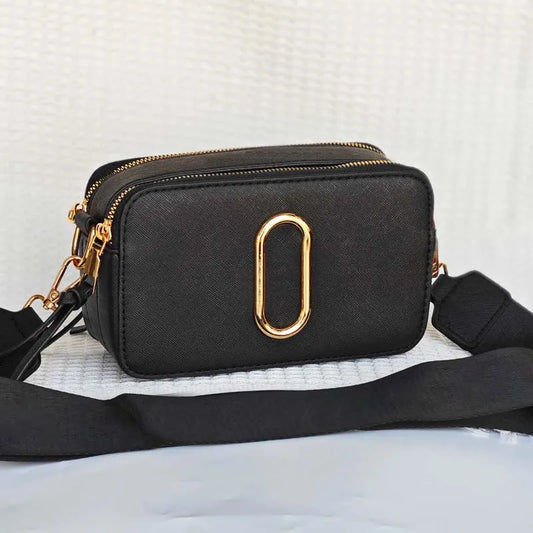 Women's Premium PU Leather Crossbody Camera Bag | Adjustable Wide Strap | Black
