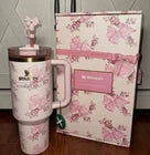 Stanley LSF Pink Floral Bow 40oz Quencher H2.0 Tumbler With Box