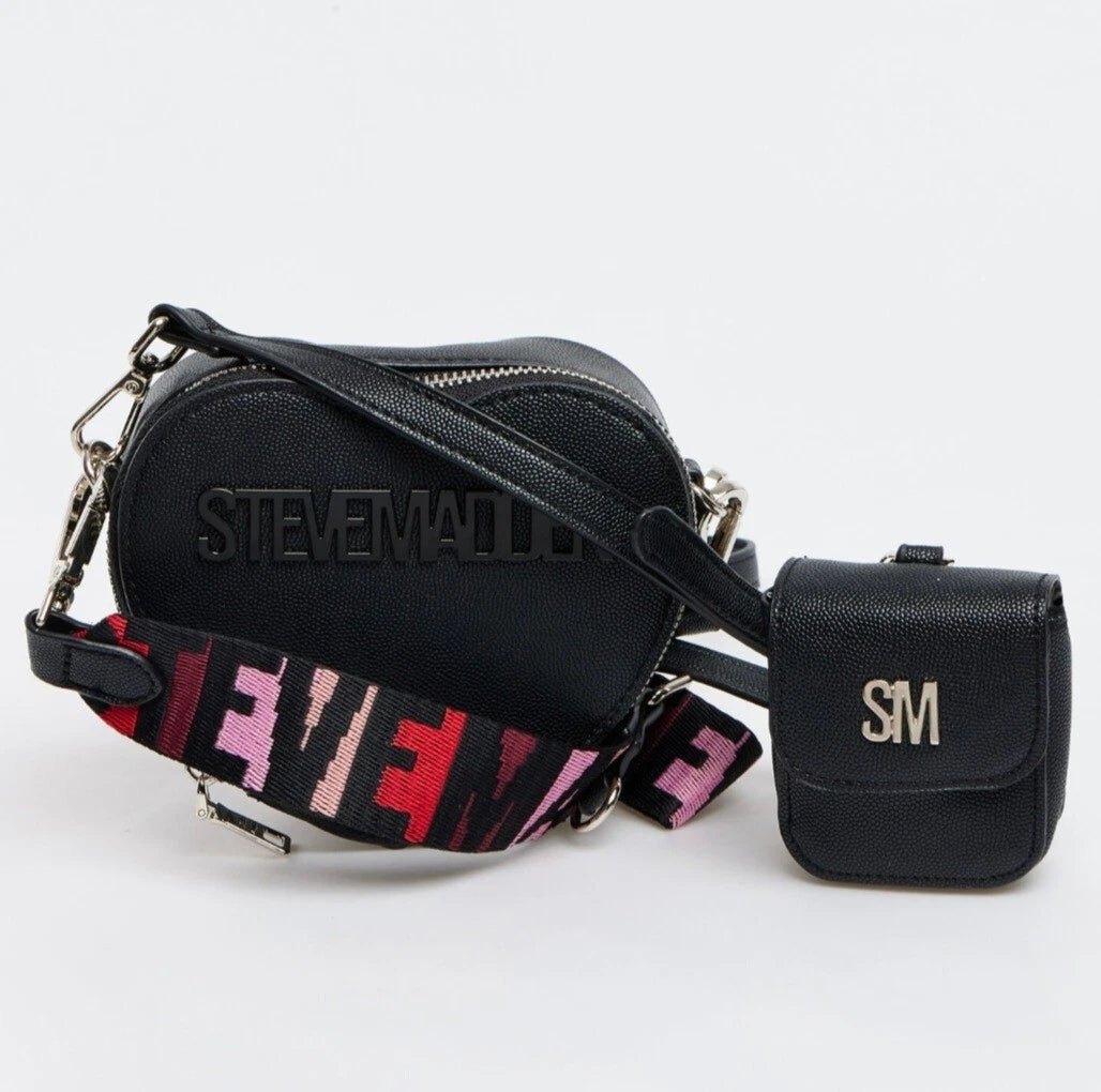 Women's Round Crossbody Bag with Coin Purse | PU Leather Shoulder Bag | Black