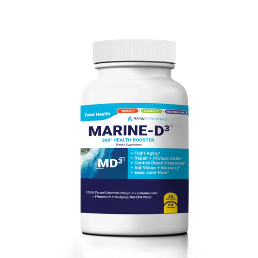 Marine Essentials Marine-D3 360° Health Booster Omega-3 & Vitamin D3 Dietary Supplement 60 Capsules