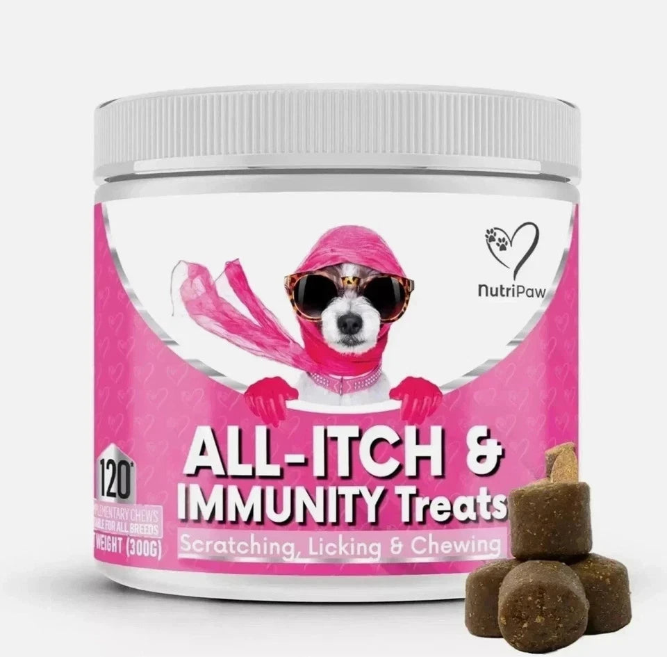 NutriPaw All-Itch & Immunity Dog Treats – Skin & Coat Support Chews – 120 Soft Chews (300g)