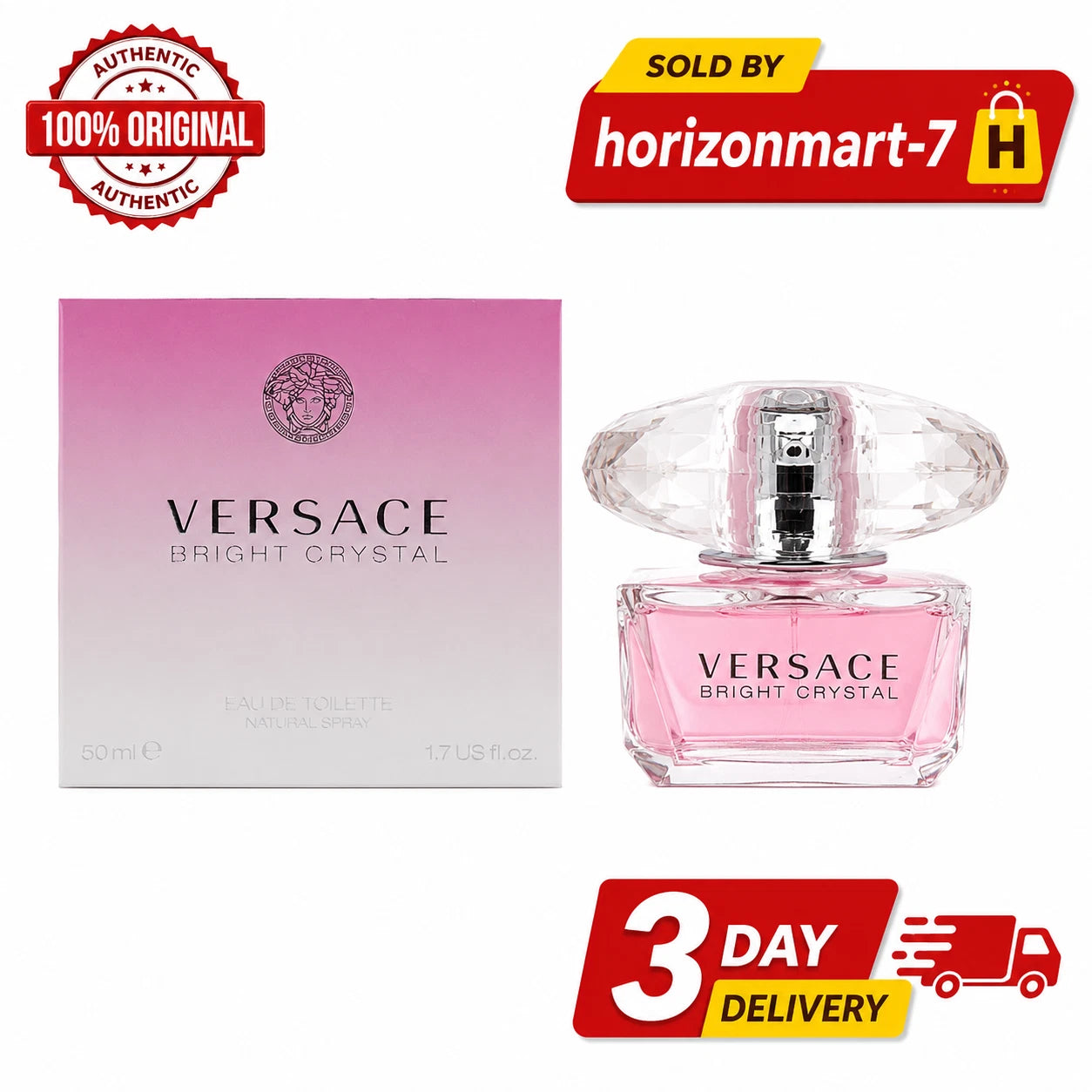Versace Bright Crystal Eau de Toilette for Women 50ml (1.7 fl oz) Luxury Floral Fragrance