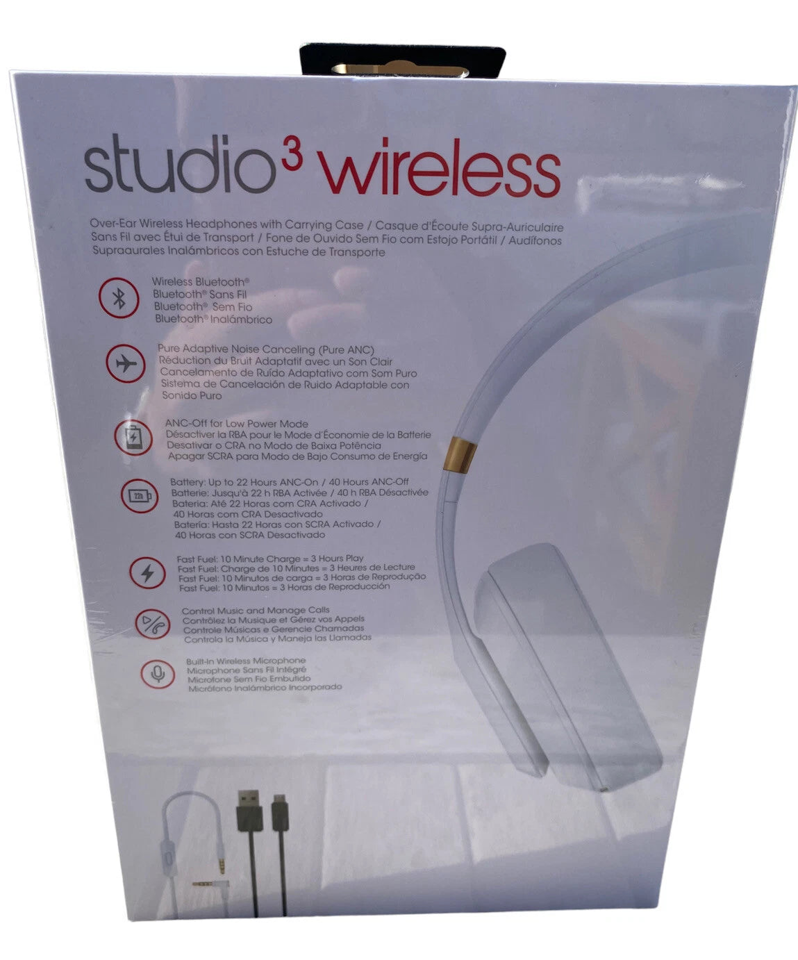 Beats Studio3 Wireless Noise Cancelling Over-Ear Headphones – White – Pure ANC – Up to 22 Hours Battery