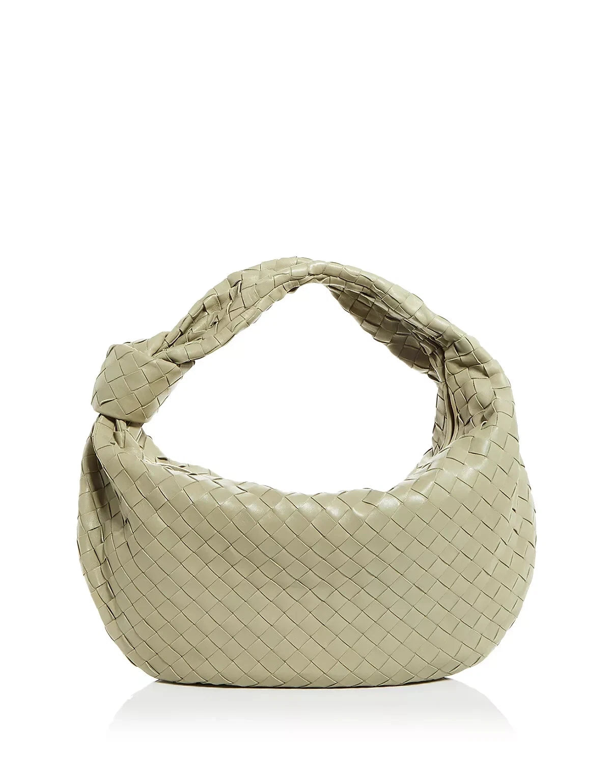 Woven PU Leather Hobo Shoulder Bag Women's Large Soft Handbag Knotted Handle Beige
