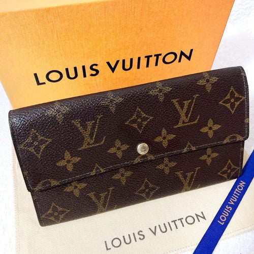 Louis Vuitton Monogram Long Wallet for Women – Brown Canvas Bifold Wallet with Snap Closure